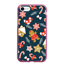 Чехол iPhone 7/8 матовый Merry Christmas!!!, цвет: 3D-малиновый