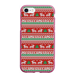 Чехол iPhone 7/8 матовый Deer Christmas Pattern, цвет: 3D-малиновый