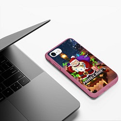 Чехол iPhone 7/8 матовый НОВОГОДНЯЯ ЁЛКА В МАЙНКРАФТ SANTA CLAUS, цвет: 3D-малиновый — фото 2