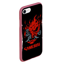 Чехол iPhone 7/8 матовый CYBERPUNK 2077 самураи, цвет: 3D-малиновый — фото 2