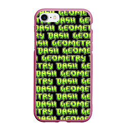 Чехол iPhone 7/8 матовый Geometry Dash: Green Pattern Logo, цвет: 3D-малиновый