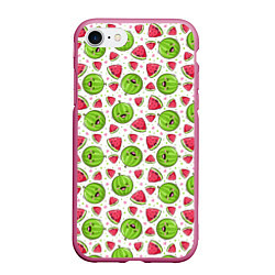 Чехол iPhone 7/8 матовый Арбузы, много арбузов!, цвет: 3D-малиновый