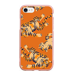 Чехол iPhone 7/8 матовый Тигр паттерн, цвет: 3D-светло-розовый