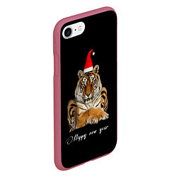 Чехол iPhone 7/8 матовый Новогодний тигр, цвет: 3D-малиновый — фото 2