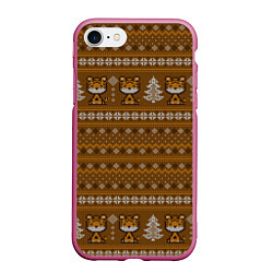 Чехол iPhone 7/8 матовый Вязанный тигр и елочки Новый год 2022, цвет: 3D-малиновый
