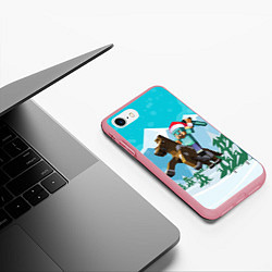 Чехол iPhone 7/8 матовый НОВОГОДНИЙ МАЙНКРАФТ, ГЕРОЙ НА ЛОШАДИ, цвет: 3D-баблгам — фото 2