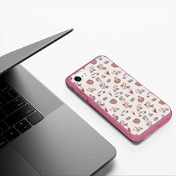 Чехол iPhone 7/8 матовый Итальянские символы паттерн, цвет: 3D-малиновый — фото 2