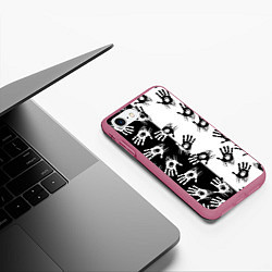 Чехол iPhone 7/8 матовый Death Stranding паттерн логотипов, цвет: 3D-малиновый — фото 2