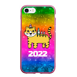 Чехол iPhone 7/8 матовый Тигр - новогодний стол 2022, цвет: 3D-малиновый