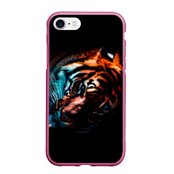 Чехол iPhone 7/8 матовый Красивый Тигр лежит, цвет: 3D-малиновый