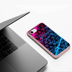 Чехол iPhone 7/8 матовый НЕОНОВЫЕ МОЛНИИ, GENSHIN IMPACT NEON, цвет: 3D-светло-розовый — фото 2