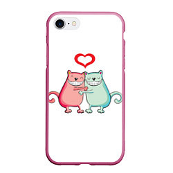 Чехол iPhone 7/8 матовый Кошачья любовь, цвет: 3D-малиновый