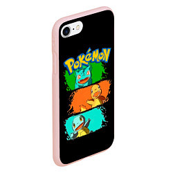 Чехол iPhone 7/8 матовый Стартовые покемоны - Pokemon, цвет: 3D-светло-розовый — фото 2