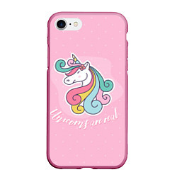 Чехол iPhone 7/8 матовый Unicorns are real, цвет: 3D-малиновый
