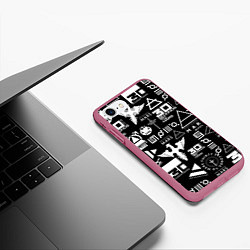 Чехол iPhone 7/8 матовый 30 Seconds to Mars: Паттерн логотипов, цвет: 3D-малиновый — фото 2