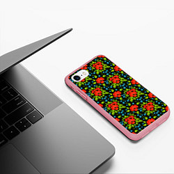 Чехол iPhone 7/8 матовый Цветы хохлома, цвет: 3D-баблгам — фото 2