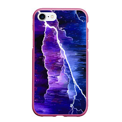 Чехол iPhone 7/8 матовый Космическая молния, глитч, цвет: 3D-малиновый