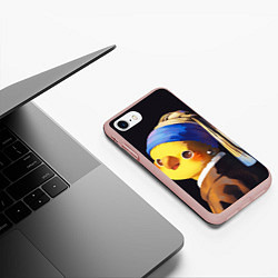 Чехол iPhone 7/8 матовый ПОПУГАЙ С жемчужной Сережкой, цвет: 3D-светло-розовый — фото 2
