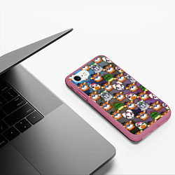Чехол iPhone 7/8 матовый Фредди, Рокси, Ванни, Чика и Монтгомери, цвет: 3D-малиновый — фото 2