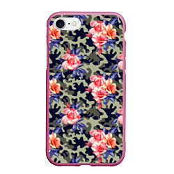 Чехол iPhone 7/8 матовый Military rose, цвет: 3D-малиновый