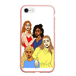Чехол iPhone 7/8 матовый Четыре девушки разных национальностей с витилиго, цвет: 3D-светло-розовый