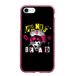 Чехол iPhone 7/8 матовый PUNKS NOT DEAD ирокез, булавки, череп, цвет: 3D-малиновый