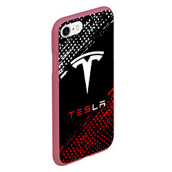 Чехол iPhone 7/8 матовый Tesla - Logo Pattern, цвет: 3D-малиновый — фото 2