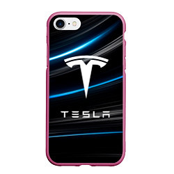 Чехол iPhone 7/8 матовый Tesla - Неоновые полосы, цвет: 3D-малиновый