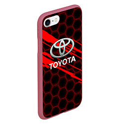 Чехол iPhone 7/8 матовый Toyota: Красные соты, цвет: 3D-малиновый — фото 2