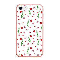 Чехол iPhone 7/8 матовый Тюльпаны, бабочки, сердечки, цвет: 3D-светло-розовый