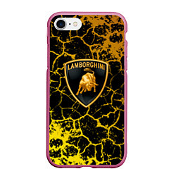 Чехол iPhone 7/8 матовый Lamborghini золотые трещины, цвет: 3D-малиновый