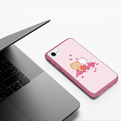 Чехол iPhone 7/8 матовый Влюблённые Плюшевые Мишки Сердца, цвет: 3D-малиновый — фото 2