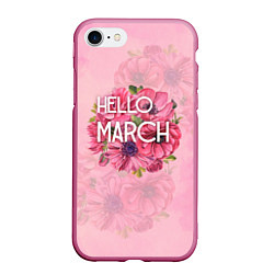 Чехол iPhone 7/8 матовый Hello march, цвет: 3D-малиновый