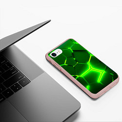 Чехол iPhone 7/8 матовый 3D ПЛИТЫ НЕОН NEON GREEN HEXAGON РАЗЛОМ, цвет: 3D-светло-розовый — фото 2