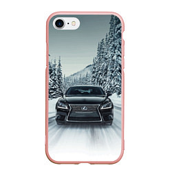 Чехол iPhone 7/8 матовый Лексус - зимняя дорога!, цвет: 3D-светло-розовый