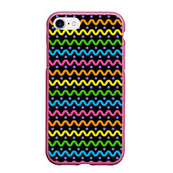 Чехол iPhone 7/8 матовый Разноцветные волнистые линии, цвет: 3D-малиновый
