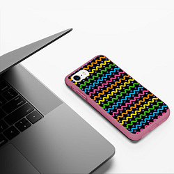 Чехол iPhone 7/8 матовый Разноцветные волнистые линии, цвет: 3D-малиновый — фото 2