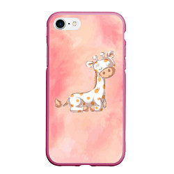 Чехол iPhone 7/8 матовый Маленький жираф, цвет: 3D-малиновый