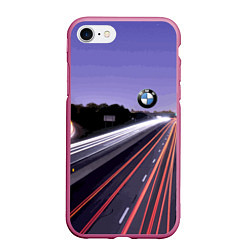 Чехол iPhone 7/8 матовый BMW Ночная трасса, цвет: 3D-малиновый