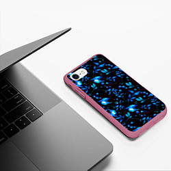 Чехол iPhone 7/8 матовый Ночные синие листья, цвет: 3D-малиновый — фото 2