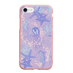 Чехол iPhone 7/8 матовый Морские коньки и медузы, цвет: 3D-светло-розовый