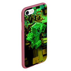 Чехол iPhone 7/8 матовый Minecraft Creeper Mob, цвет: 3D-малиновый — фото 2