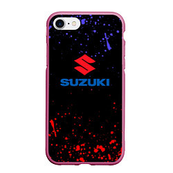 Чехол iPhone 7/8 матовый SUZUKI брызги красок, цвет: 3D-малиновый