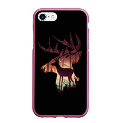 Чехол iPhone 7/8 матовый Душа природы - олень, цвет: 3D-малиновый