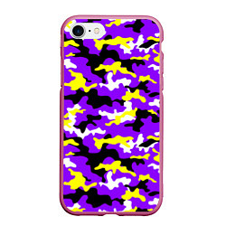 Чехол iPhone 7/8 матовый Камуфляж Фиолетово-Жёлтый, цвет: 3D-малиновый