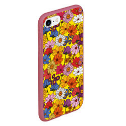 Чехол iPhone 7/8 матовый Цветочки-лютики на желтом фоне, цвет: 3D-малиновый — фото 2