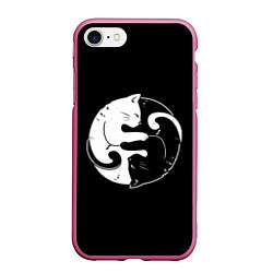 Чехол iPhone 7/8 матовый Инь Янь - котики cat, цвет: 3D-малиновый