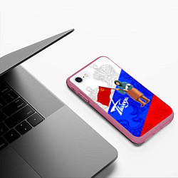 Чехол iPhone 7/8 матовый Бабушка с флагом победы, цвет: 3D-малиновый — фото 2