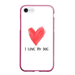 Чехол iPhone 7/8 матовый Я люблю мою собаку, цвет: 3D-малиновый
