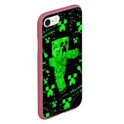 Чехол iPhone 7/8 матовый MINECRAFT - CREEPER МАЙНКРАФТ, цвет: 3D-малиновый — фото 2